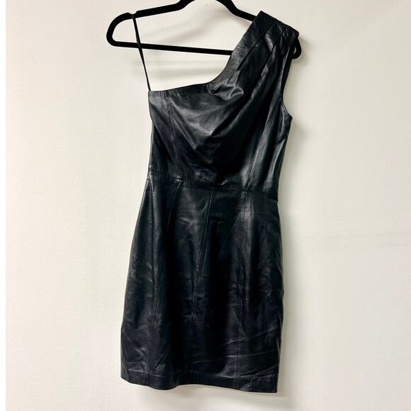 Jimmy Choo for H&M One Shoulder Leather Mini Dress Black Women's Size US 2 - Picture 6 of 6